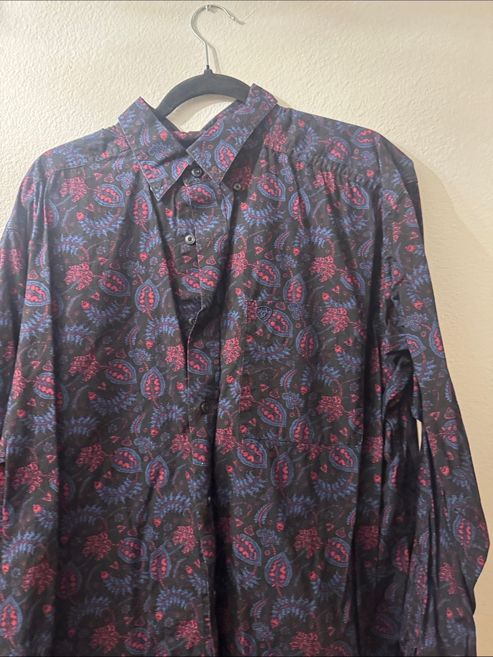 Ariat Black Button-Down Shirt with Red & Blue Paisley Print